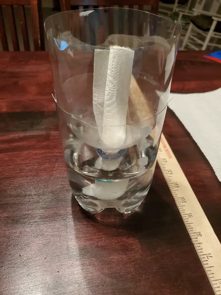 The paper towel acts as a wick for the water.