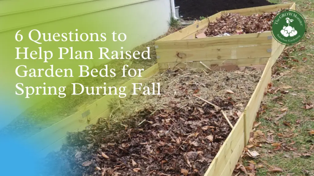 Plan raised garden beds for spring in the fall, photo with raised bed with leaves in it.